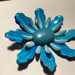 Flower flower, large blue metal brooch, mom’s collections absolutely beautiful